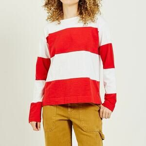 Alex Mill Top Long Sleeve Francoise Striped Top Nautical Rugby Classic Red White